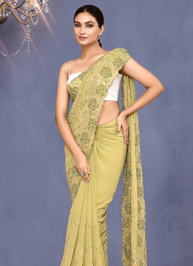 Georgette Green Wedding Wear Embroidery Work Saree